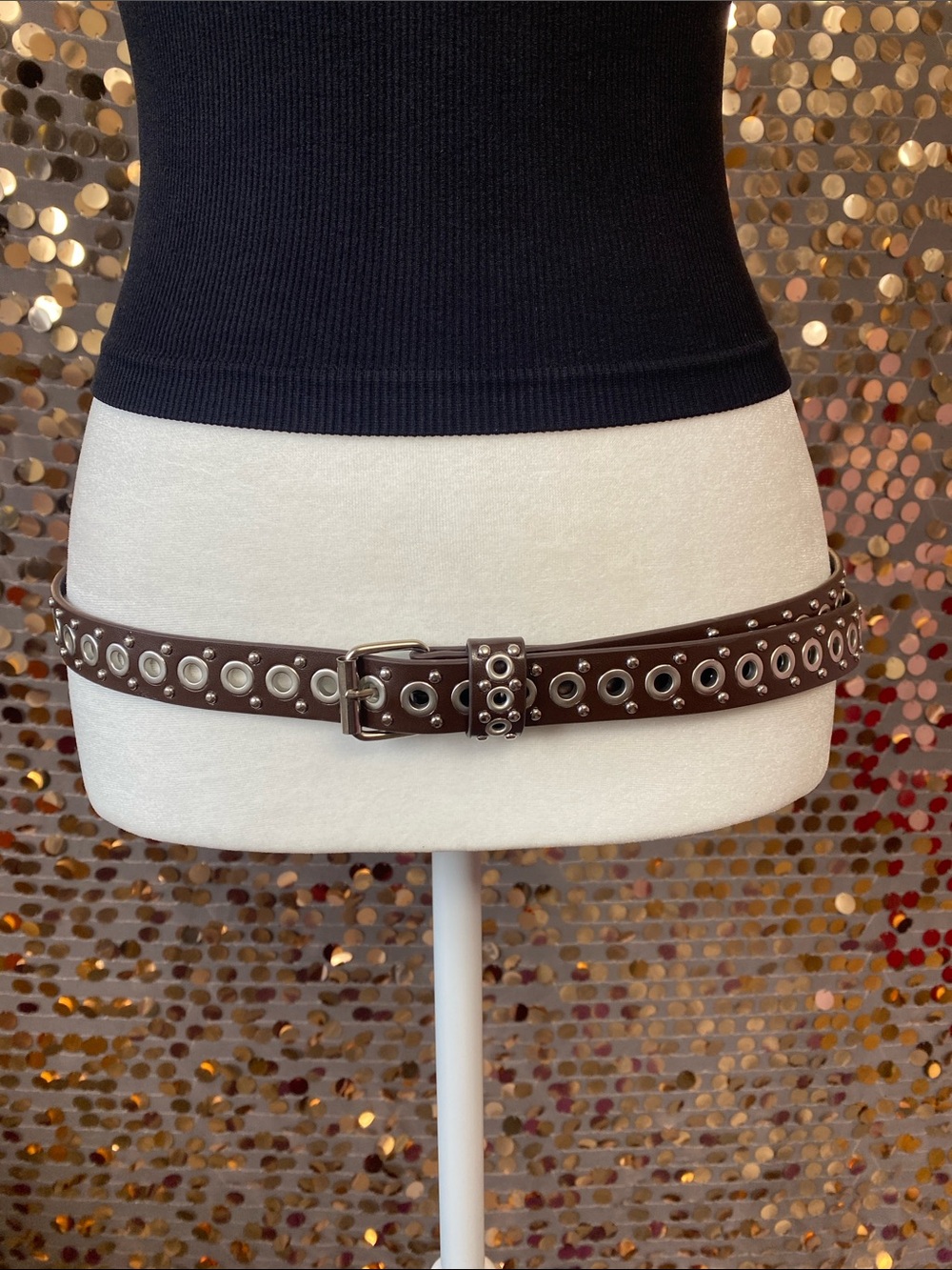 Brown studded belt with silver accents #425